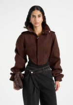 Solange - Suede Tacked Sleeve Corset Jacket - Brown