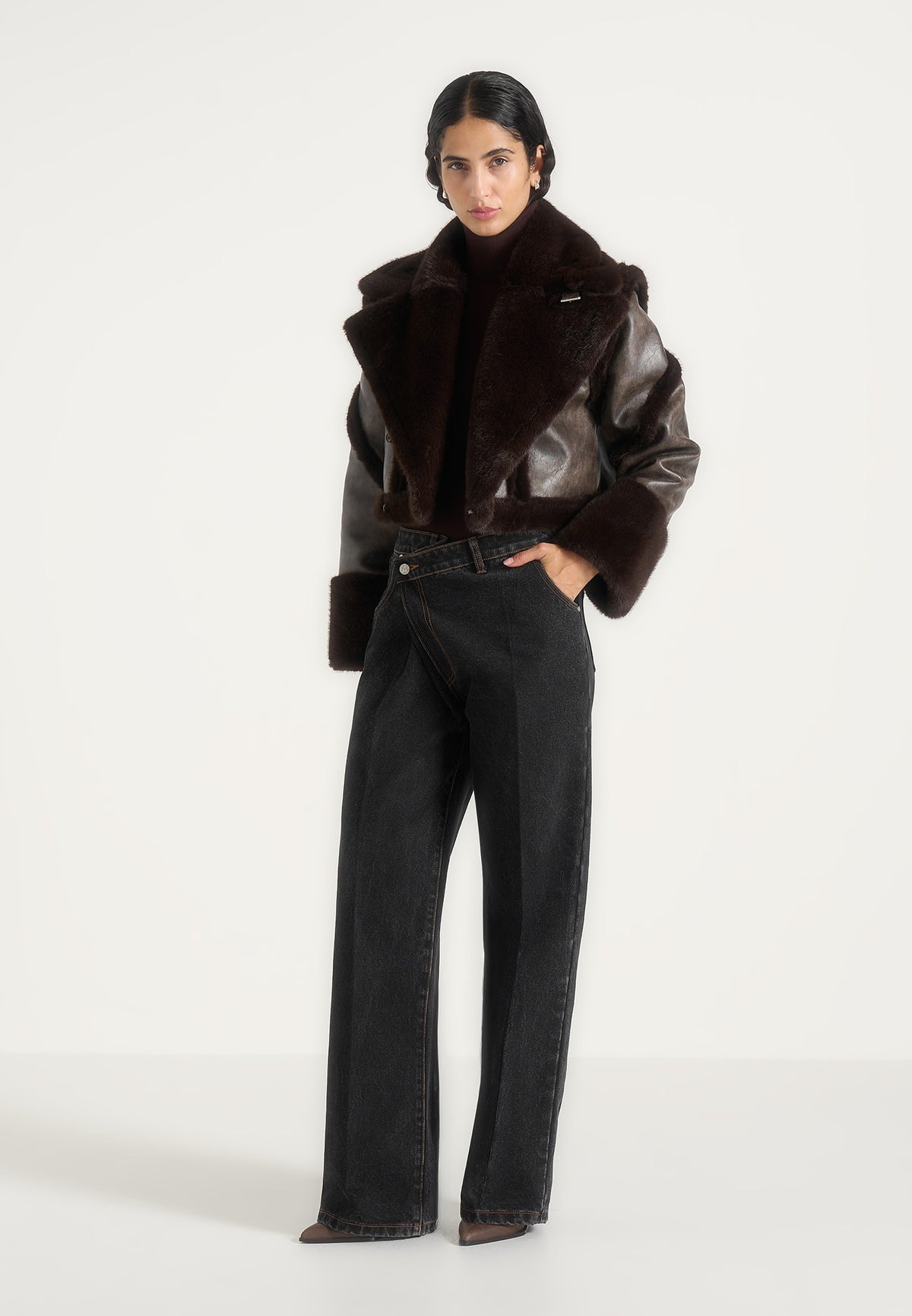 Kena - Vintage Leather & Plush 2-in-1 Gilet Jacket - Brown
