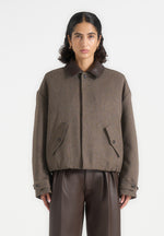 Cameron - Unisex Oversized Textured Tailored Bomber Jacket - Taupe