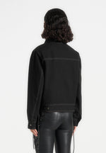Nino - Unisex Clasp Detail Contrast Stitch Gabardine Jacket - Black