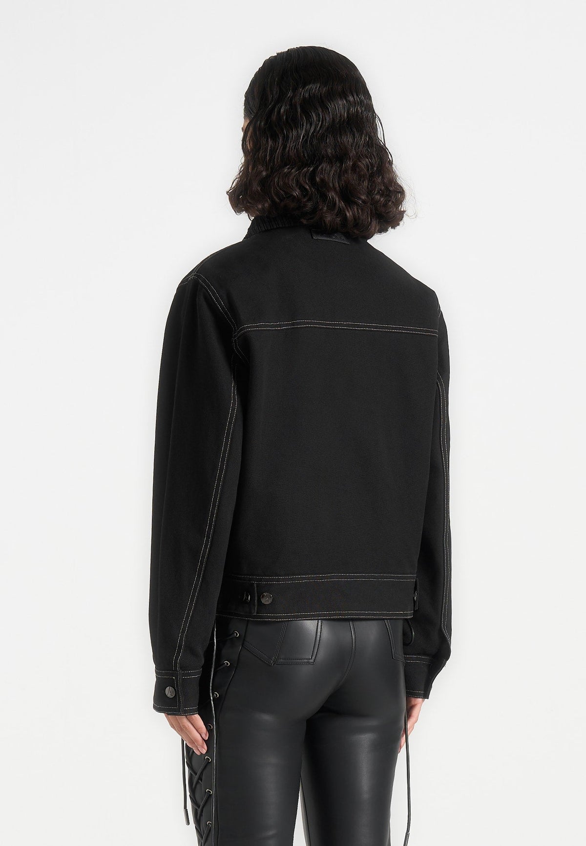Nino - Unisex Clasp Detail Contrast Stitch Gabardine Jacket - Black