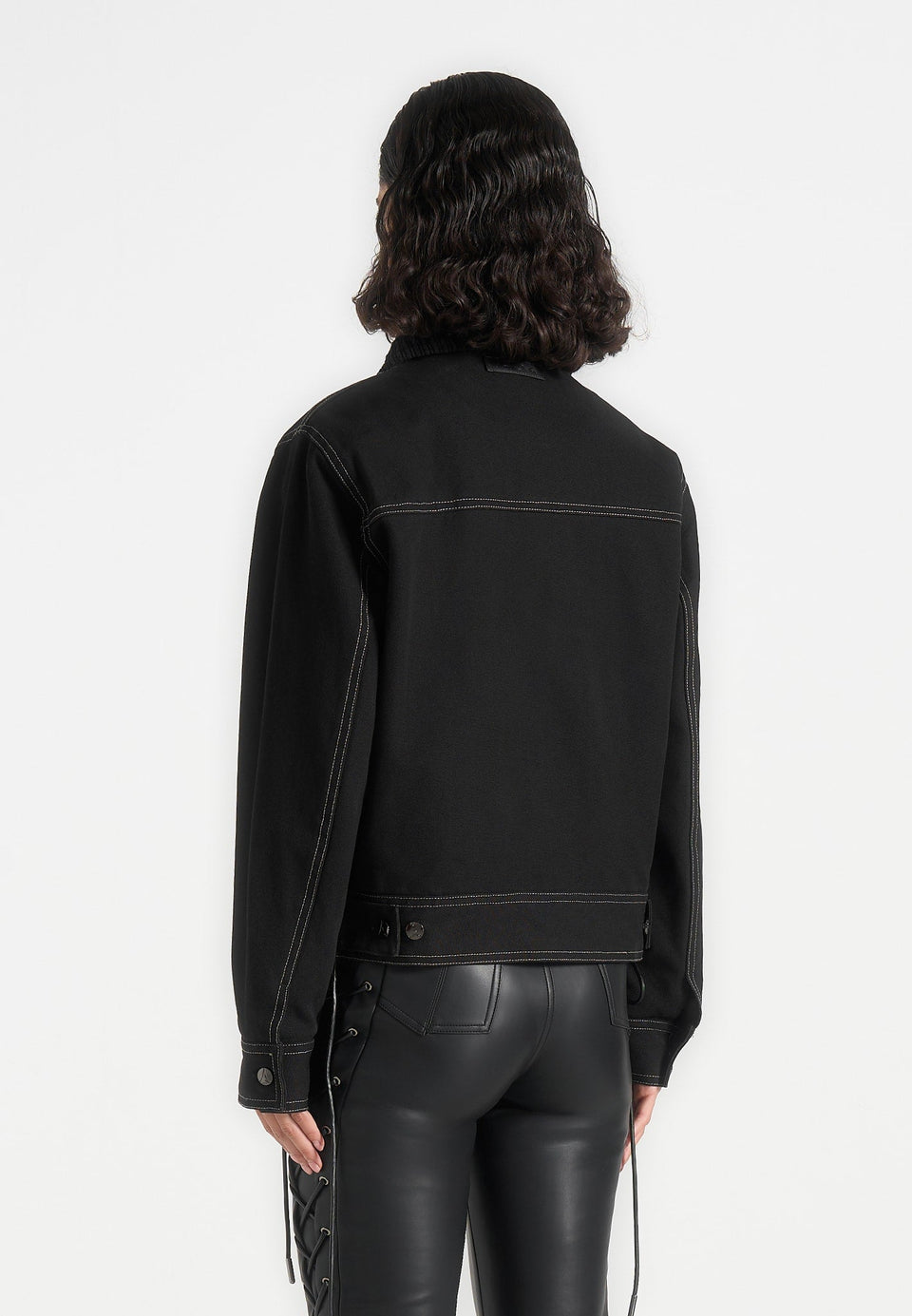 Nino - Unisex Clasp Detail Contrast Stitch Gabardine Jacket - Black