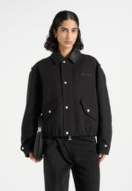 Cameron - Unisex Oversized Tailored Wool-Blend Bomber Jacket - Black