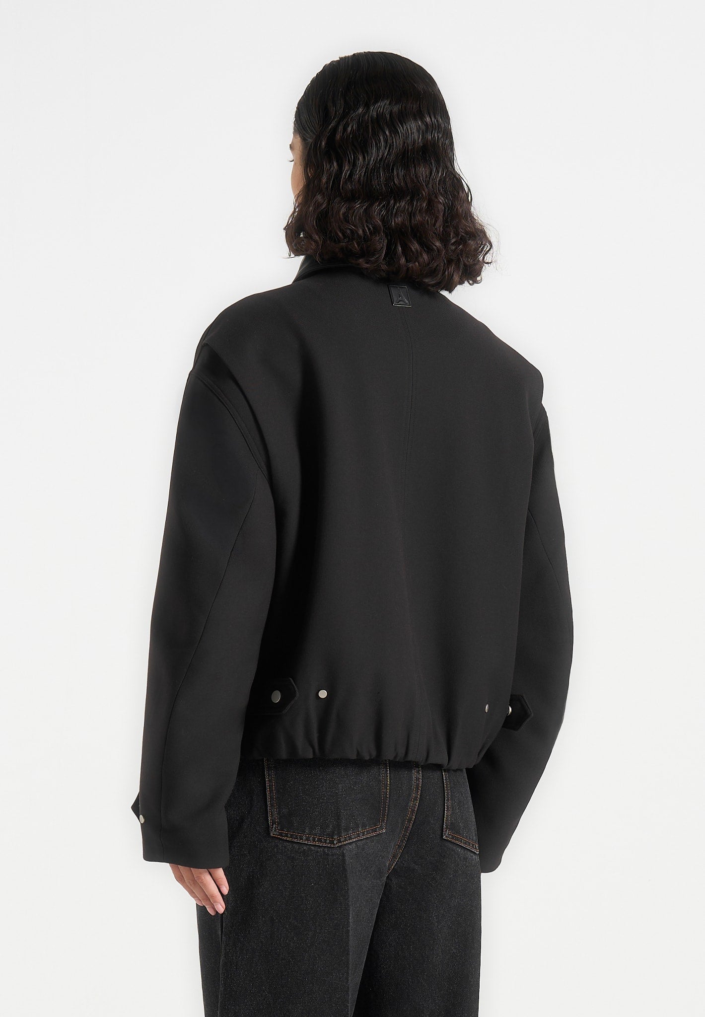Cameron - Unisex Oversized Tailored Wool-Blend Bomber Jacket - Black