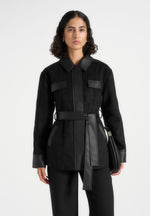 Annika - Suede Belted Utility Jacket - Black
