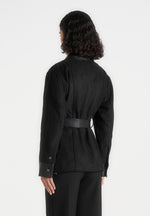 Annika - Suede Belted Utility Jacket - Black