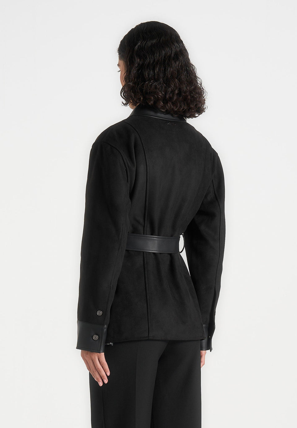Annika - Suede Belted Utility Jacket - Black