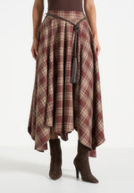 Spencer - Check Handkerchief Midi Skirt With Tassel Belt - Brown