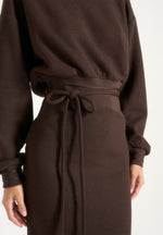 Esme - Belted Knit Maxi Sweater Dress - Brown
