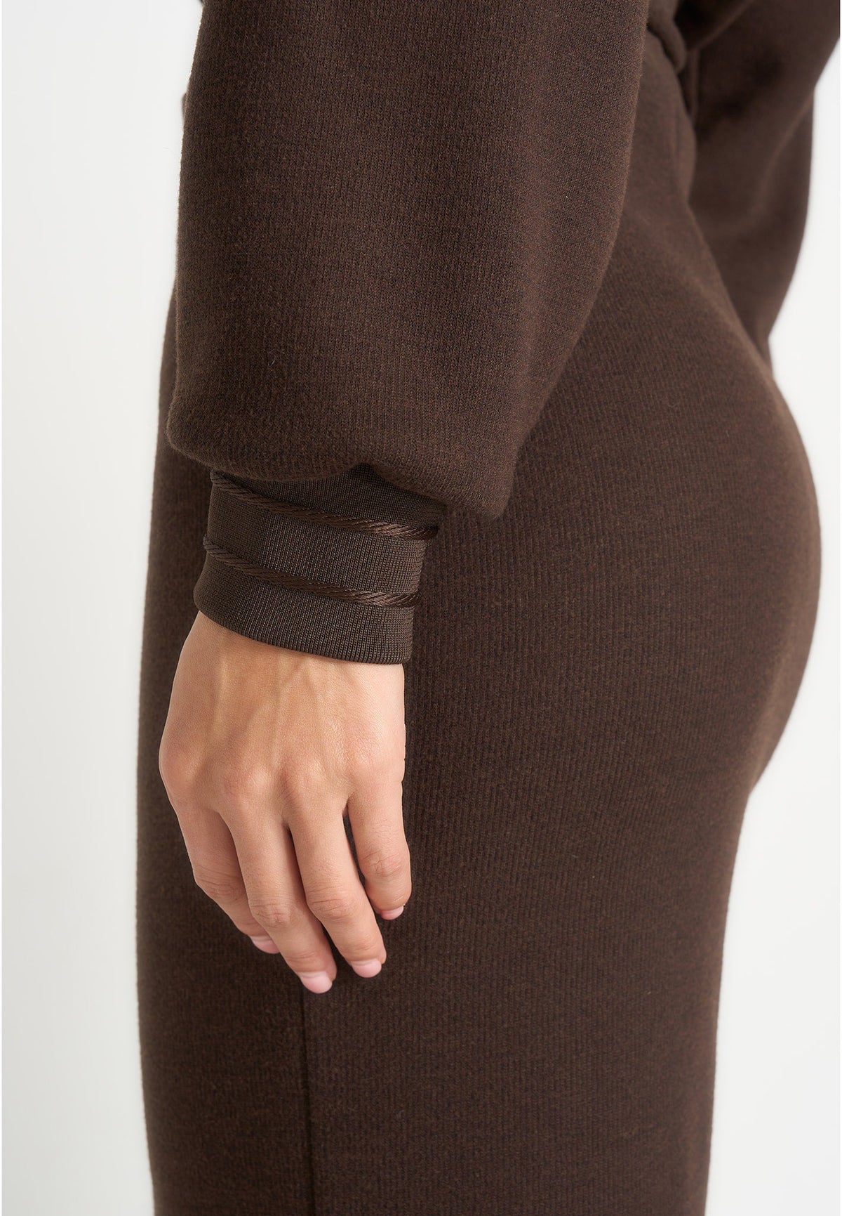 Esme - Belted Knit Maxi Sweater Dress - Brown