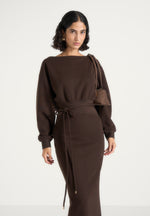 Esme - Belted Knit Maxi Sweater Dress - Brown