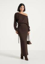 Esme - Belted Knit Maxi Sweater Dress - Brown