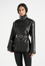 Whitney - Oversized Blazer Jacket With/ Belt - Black