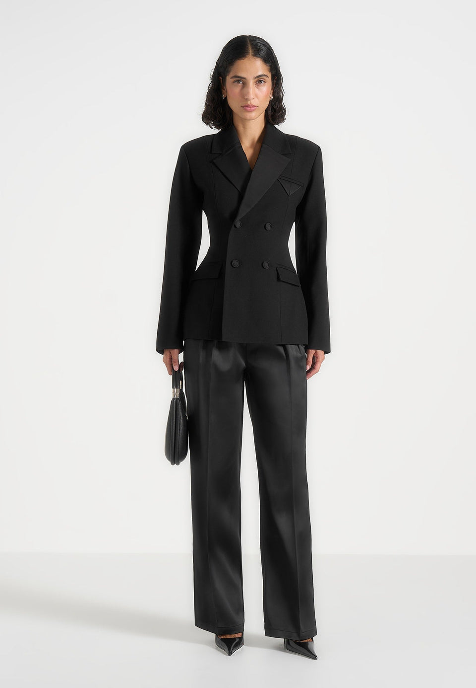 Maia Contrast Satin Blazer - Black