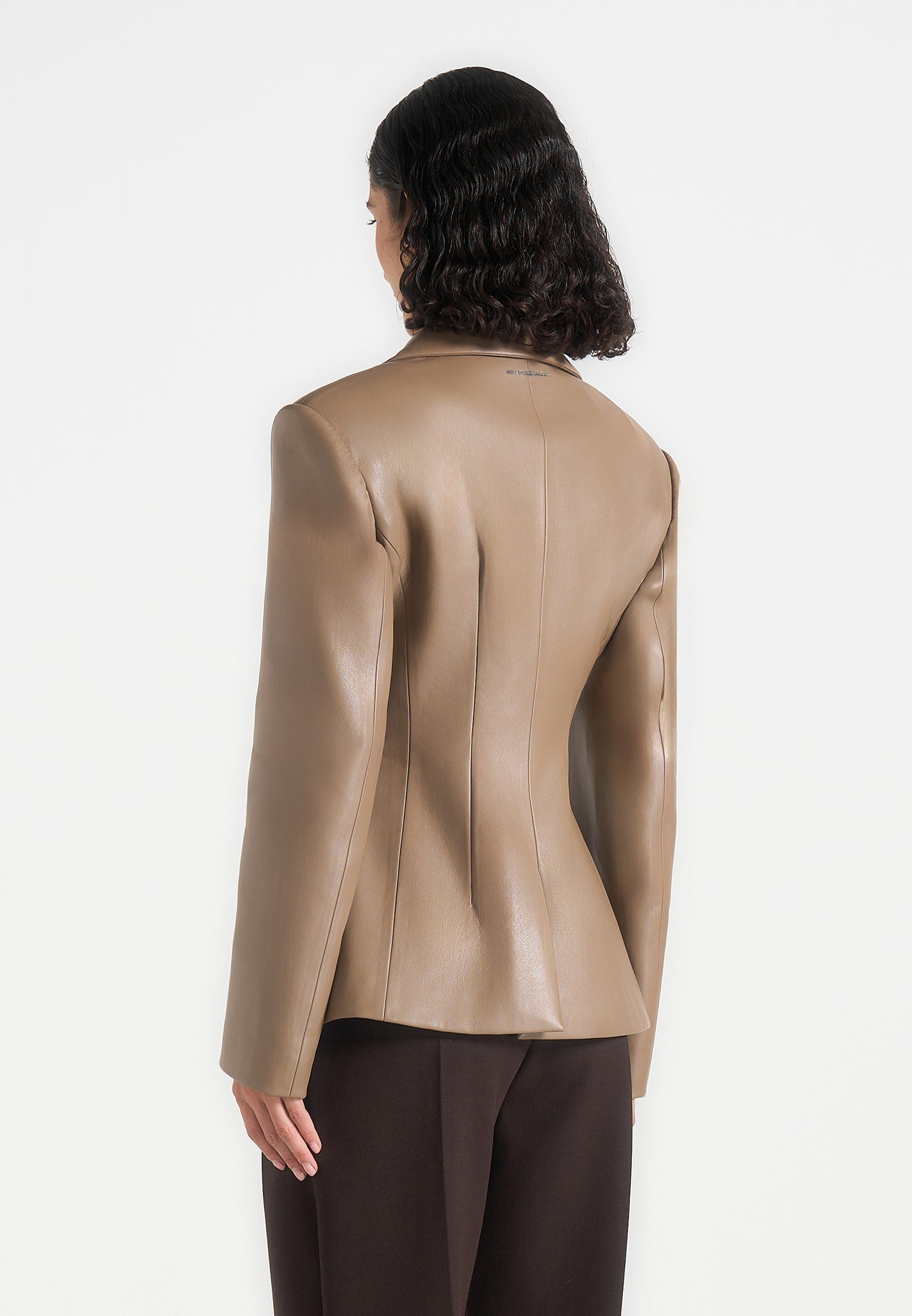 Beatrice - Leather Double Breasted Hourglass Blazer - Taupe