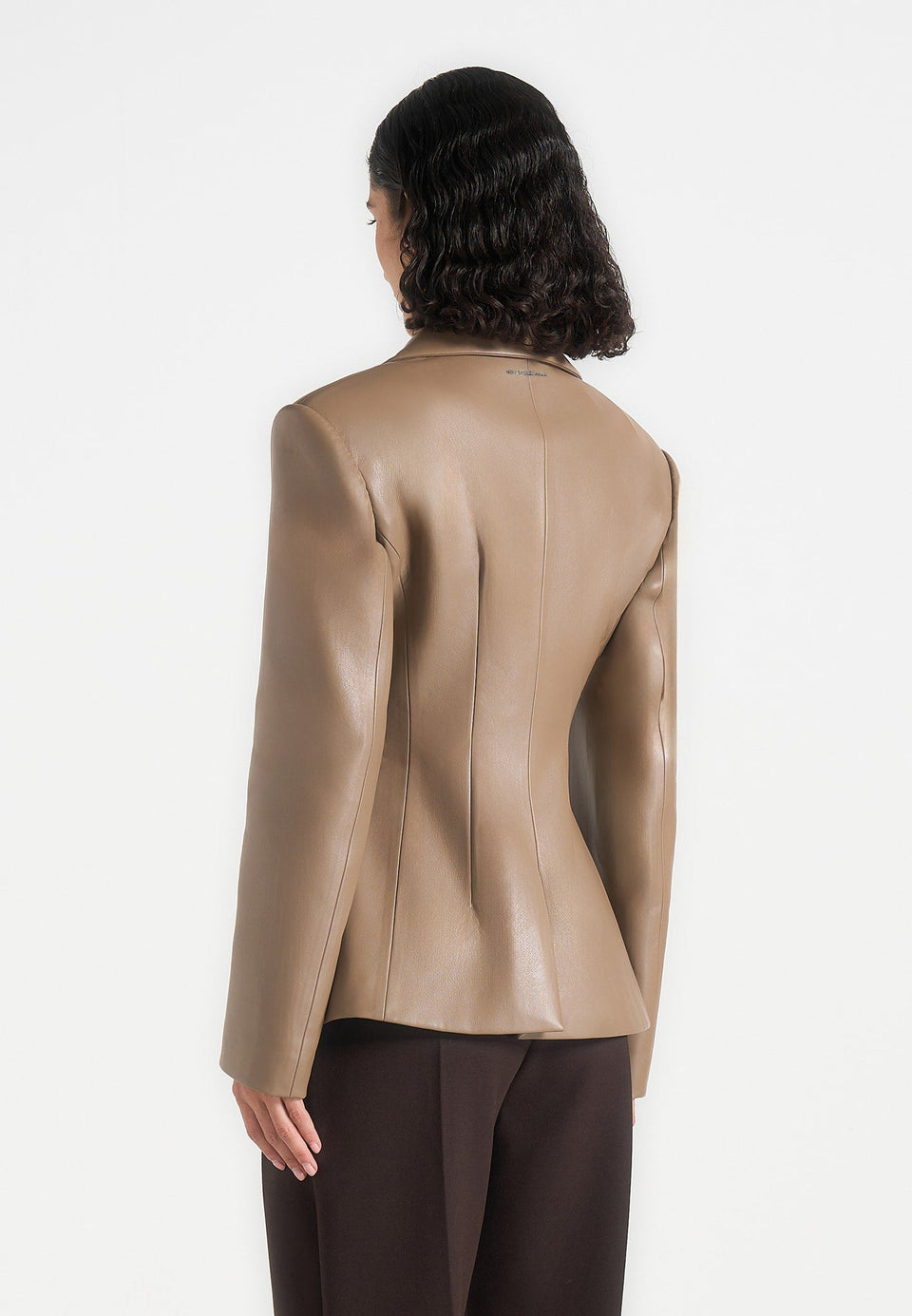 Beatrice - Leather Double Breasted Hourglass Blazer - Taupe