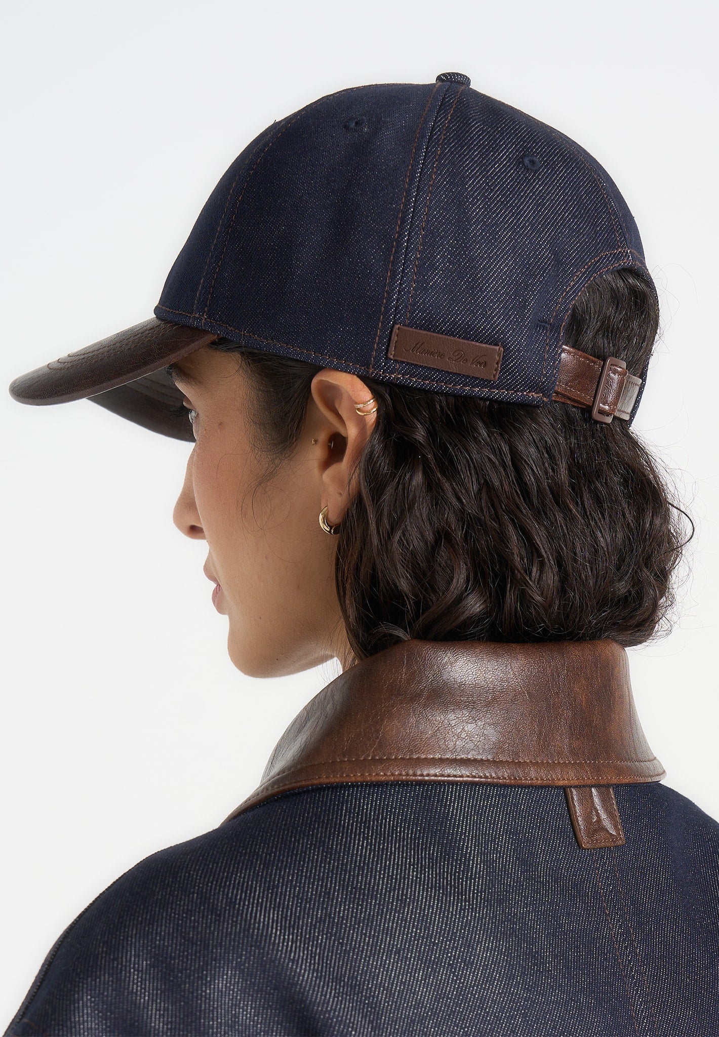 Ellis - Denim Cap With Leather Brim - Indigo