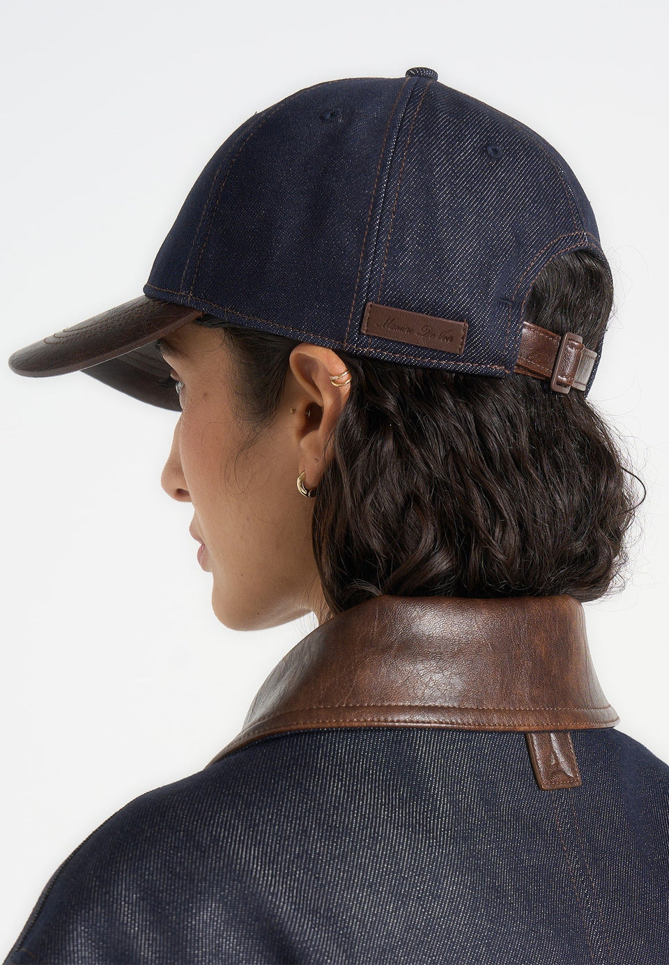 Ellis - Denim Cap With Leather Brim - Indigo