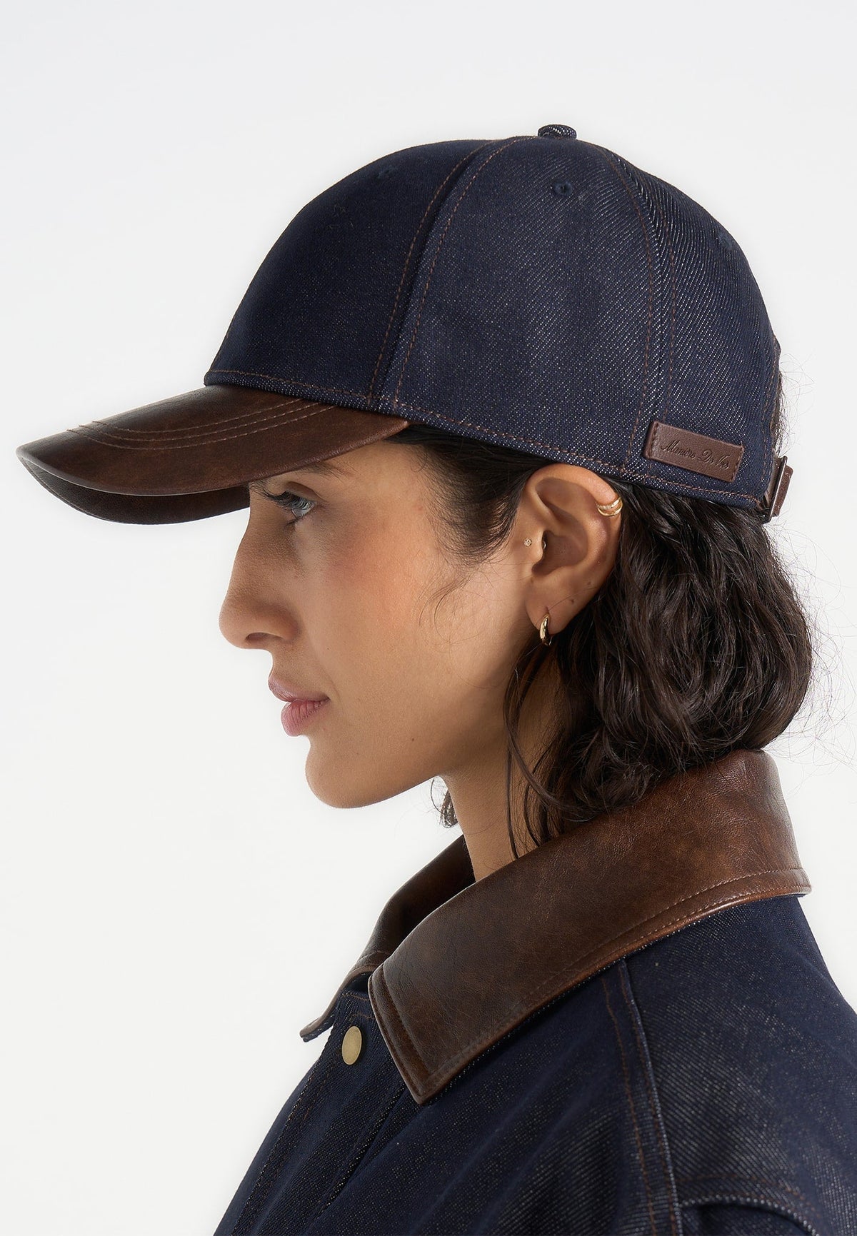 Ellis - Denim Cap With Leather Brim - Indigo