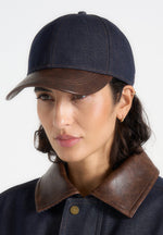 Ellis - Denim Cap With Leather Brim - Indigo