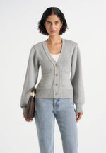 Tessa - Cinched Waist Cotton Cardigan - Grey