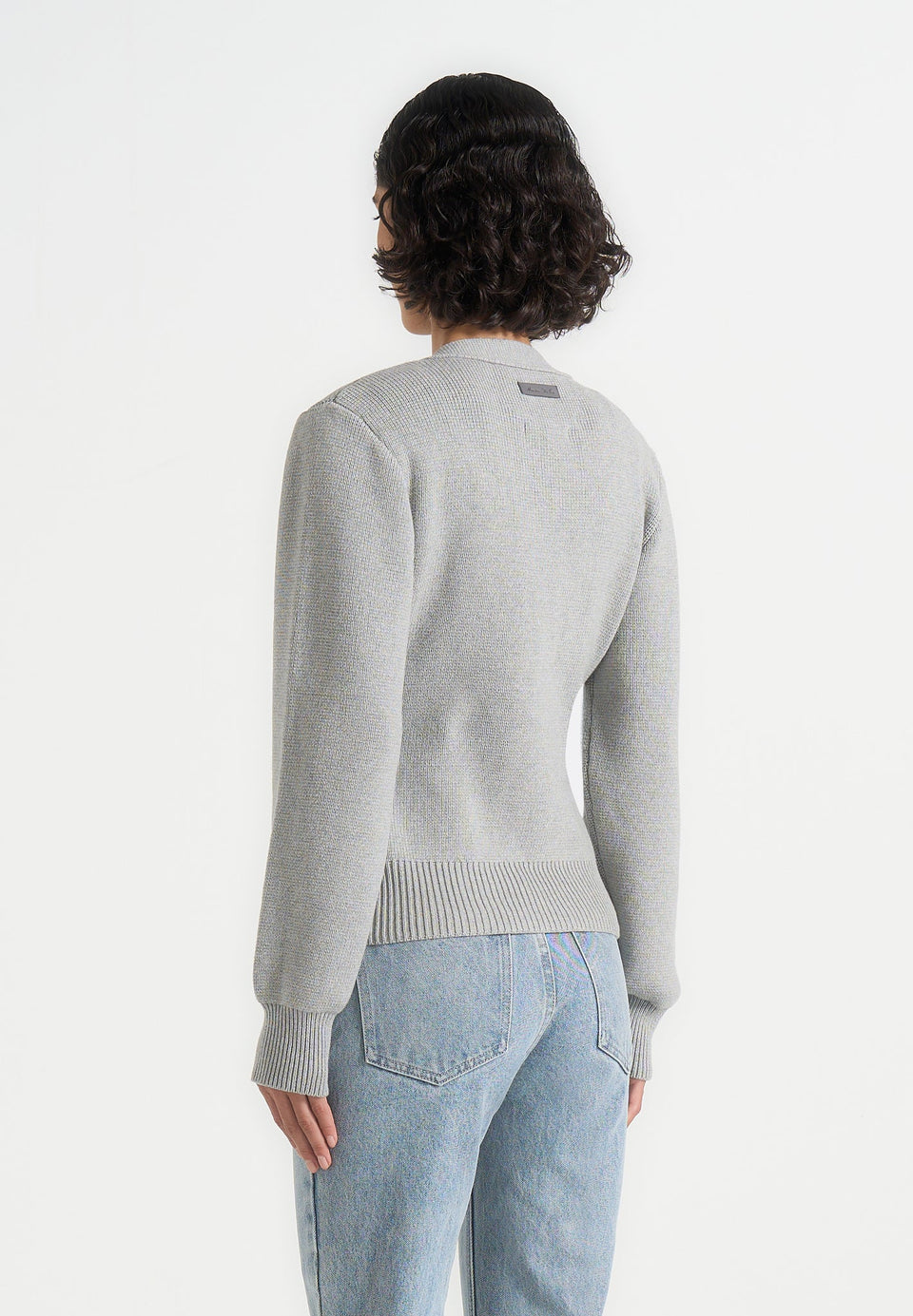 Tessa - Cinched Waist Cotton Cardigan - Grey