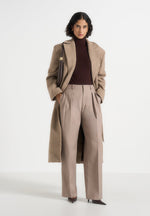 Jena - Wide Shoulder Wool Coat with Cinch Belt - Taupe