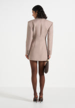 Yasmin - Asymmetric Ruched Blazer Mini Dress - Taupe