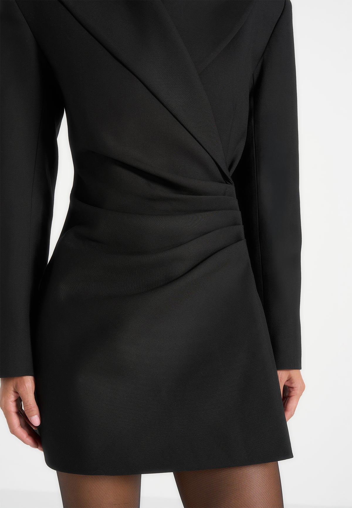 Yasmin - Asymmetric Ruched Blazer Mini Dress - Black