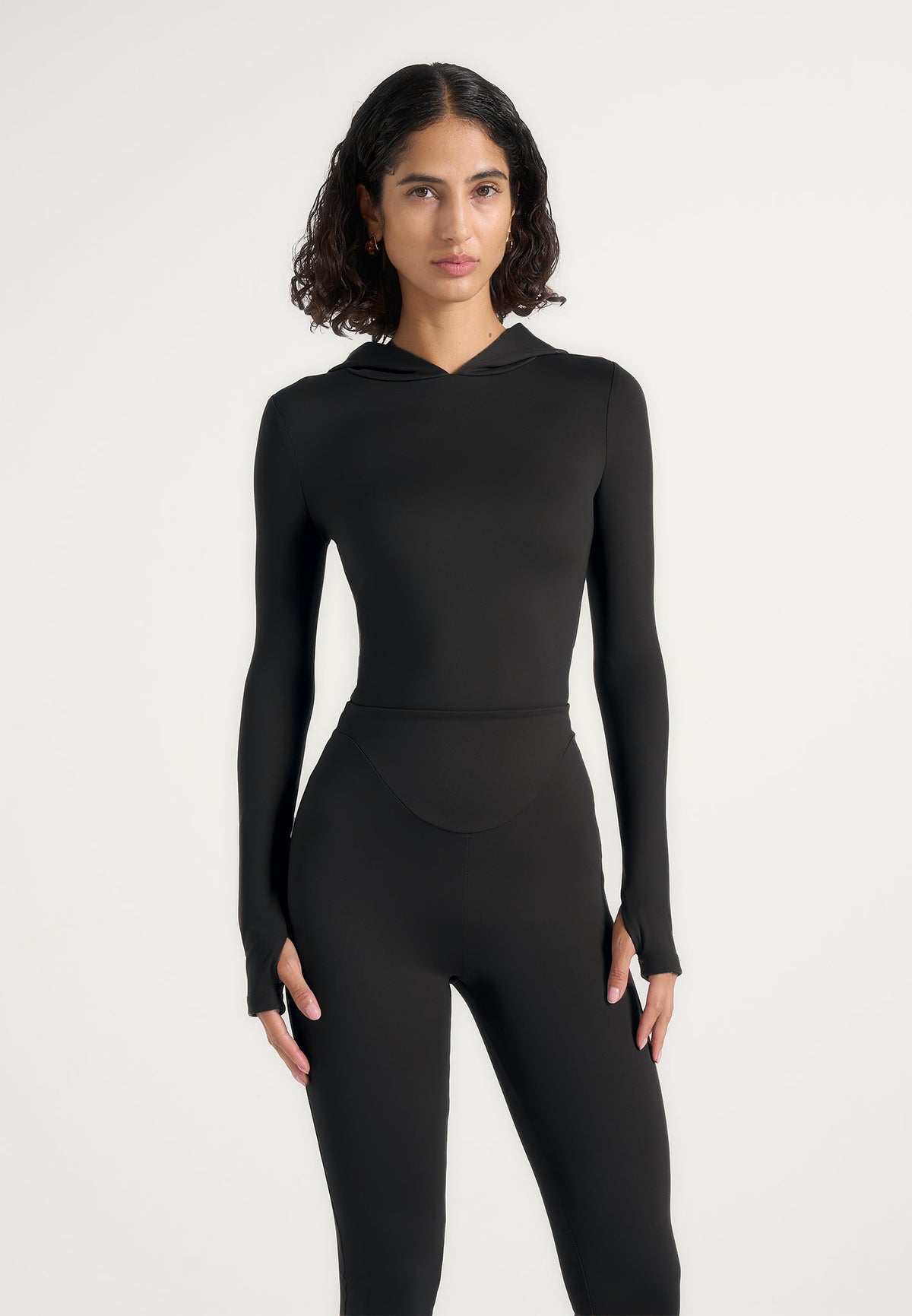 Elara - Hooded Long Sleeve Bodysuit - Black