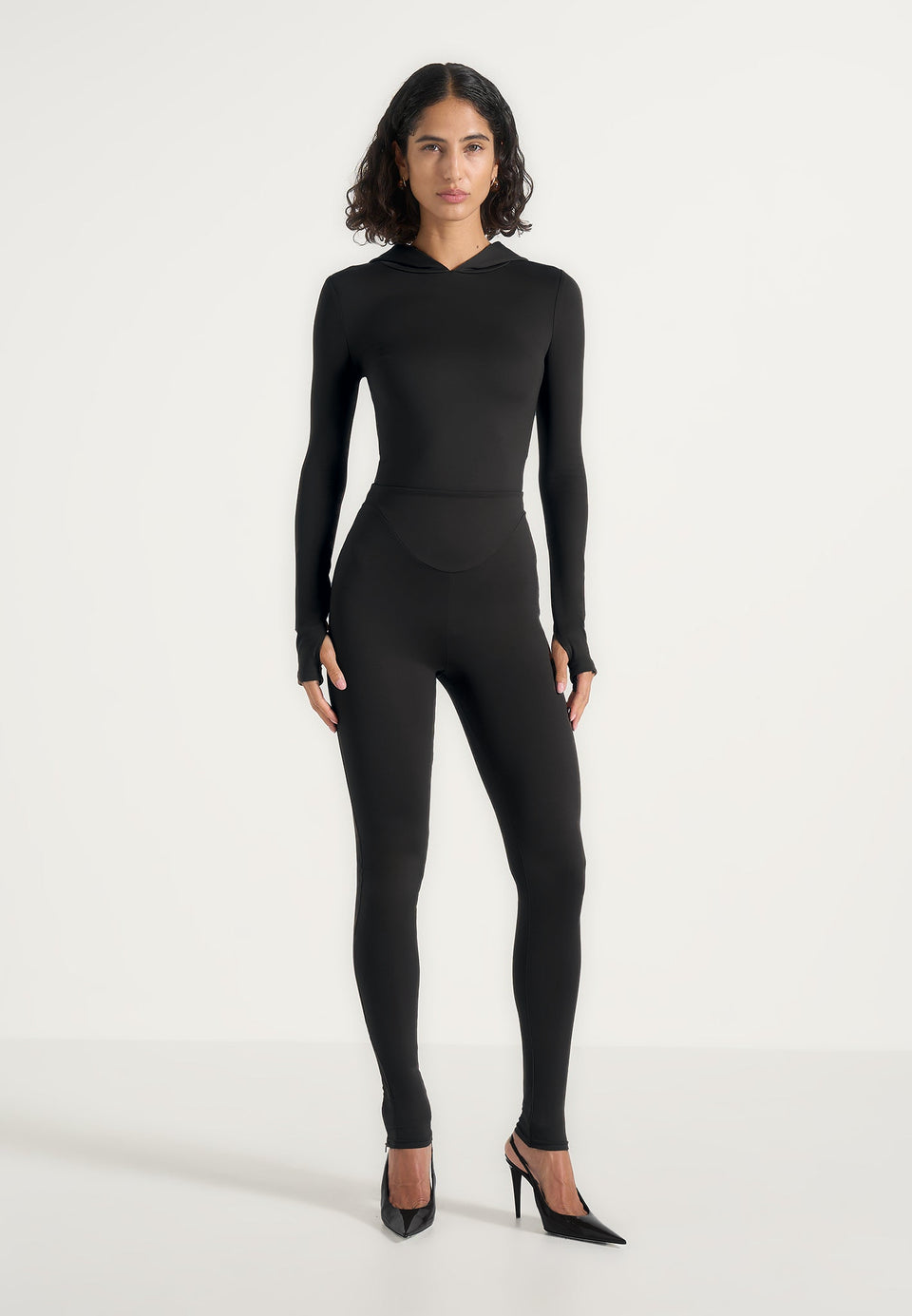 Elara - Hooded Long Sleeve Bodysuit - Black