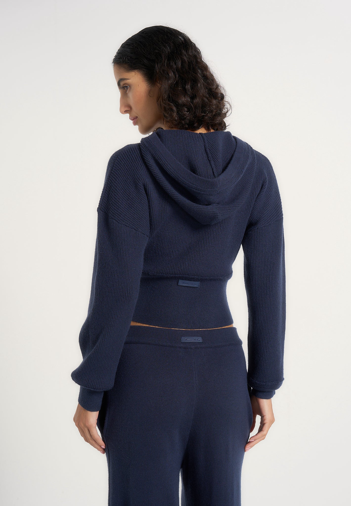 Lexie - Cropped Knit Zip Hoodie - Navy | Manière De Voir USA