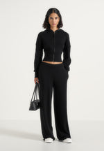 Lexie - Cropped Knit Zip Hoodie - Black