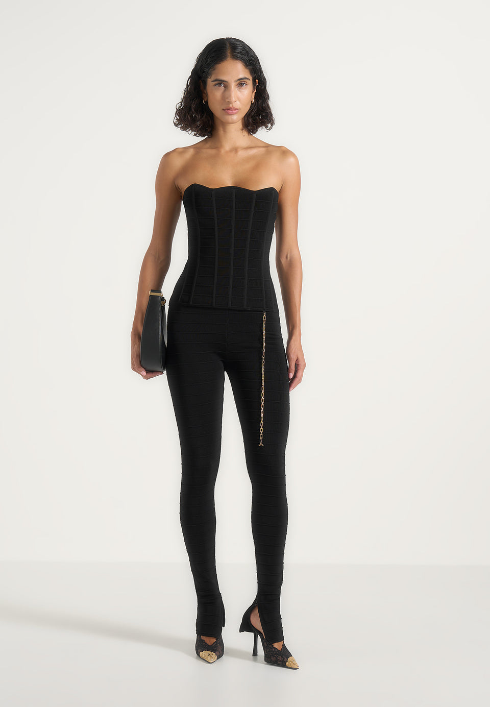 Karima - Ottoman Bandage Knit Corset Top - Black