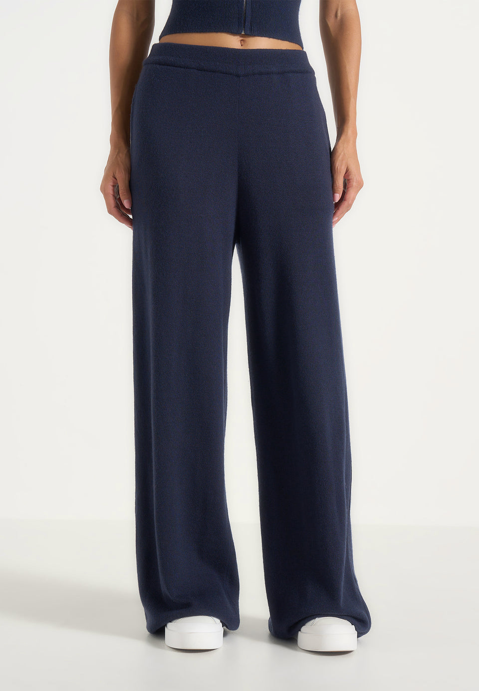Mirella - Wide Leg Knit Sweatpants - Navy