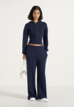 Mirella - Wide Leg Knit Sweatpants - Navy