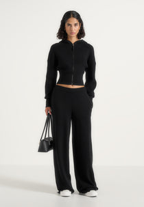 Mirella - Wide Leg Knit Sweatpants - Black