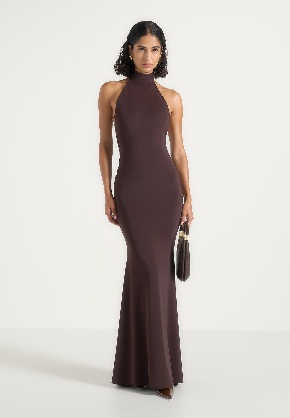 Ondine - Halter Fishtail Maxi Dress With Hardware Back Detail - Brown