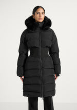 Mira - Fur Hood Corset Longline Puffer Coat - Black