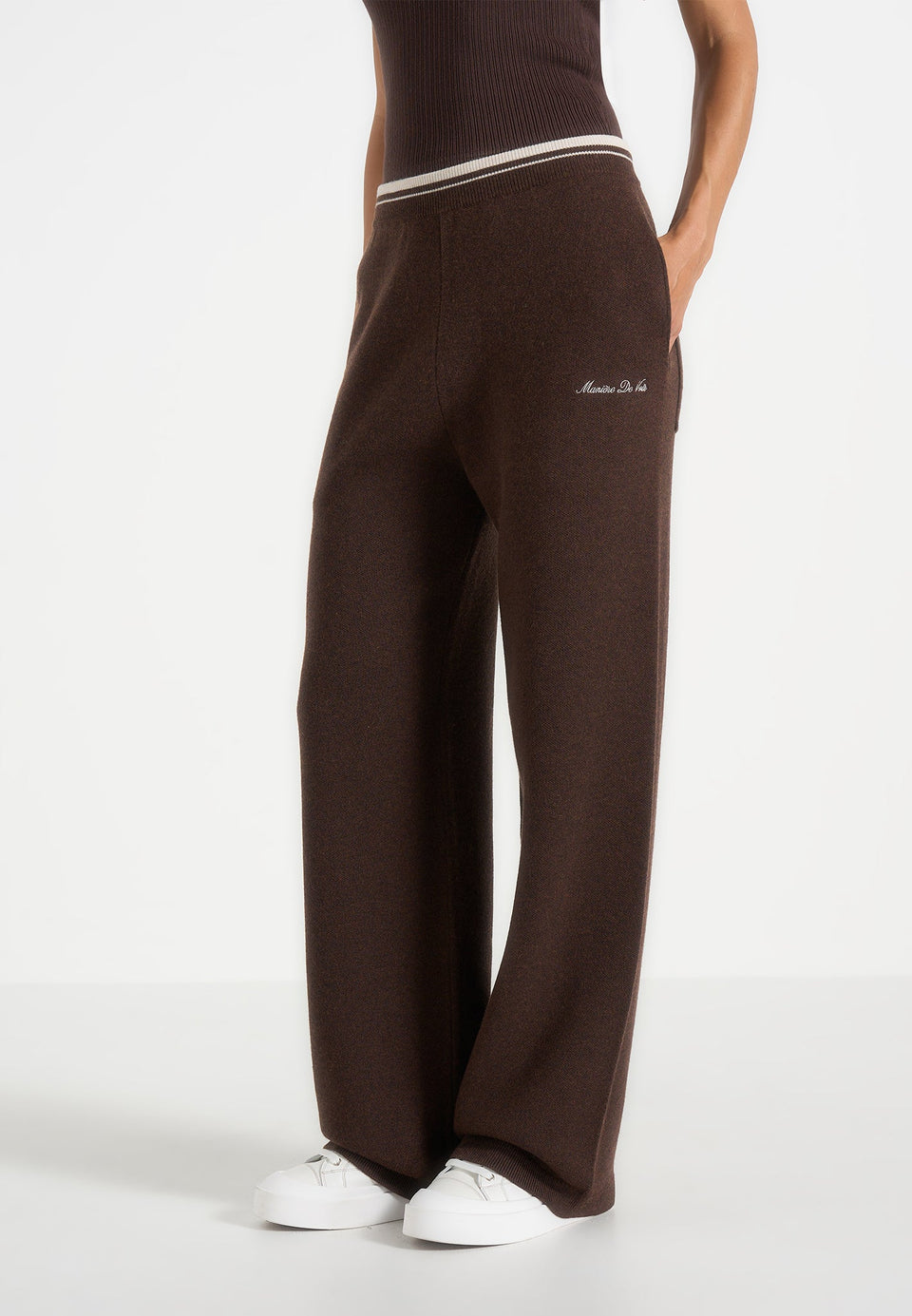 Max - Color Block Signature Knit Track Pants - Brown / Cream