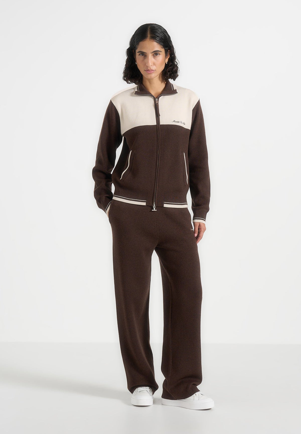 Mathieu - Color Block Signature Knit Jacket - Brown / Cream