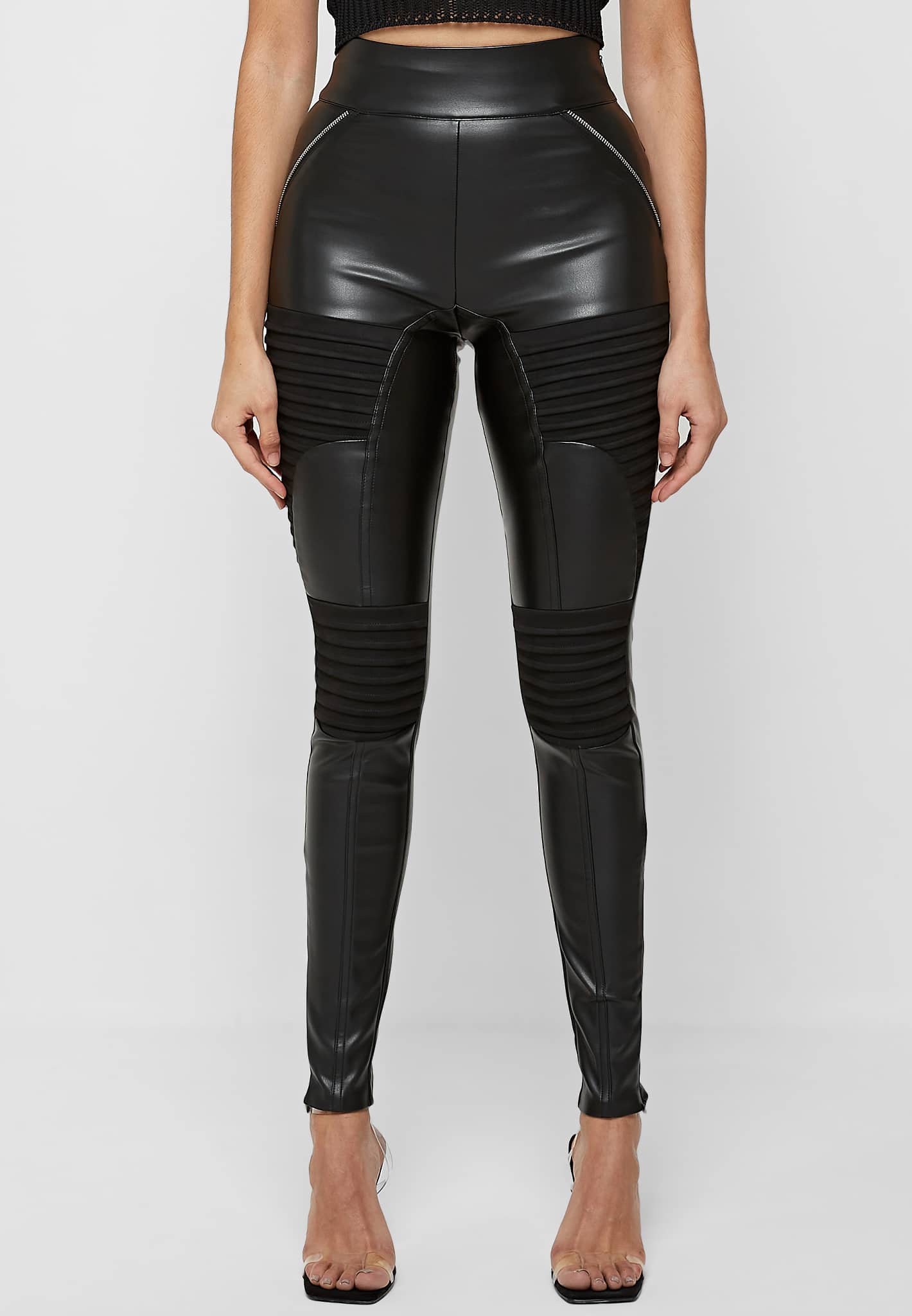 MCEDAR Women’s Faux Leather Leggings Plus Size Girls High Waisted Sexy  Skinny Pants (Black, Medium Tall)