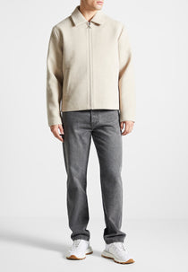 Wool Blend Boxy Jacket - Beige