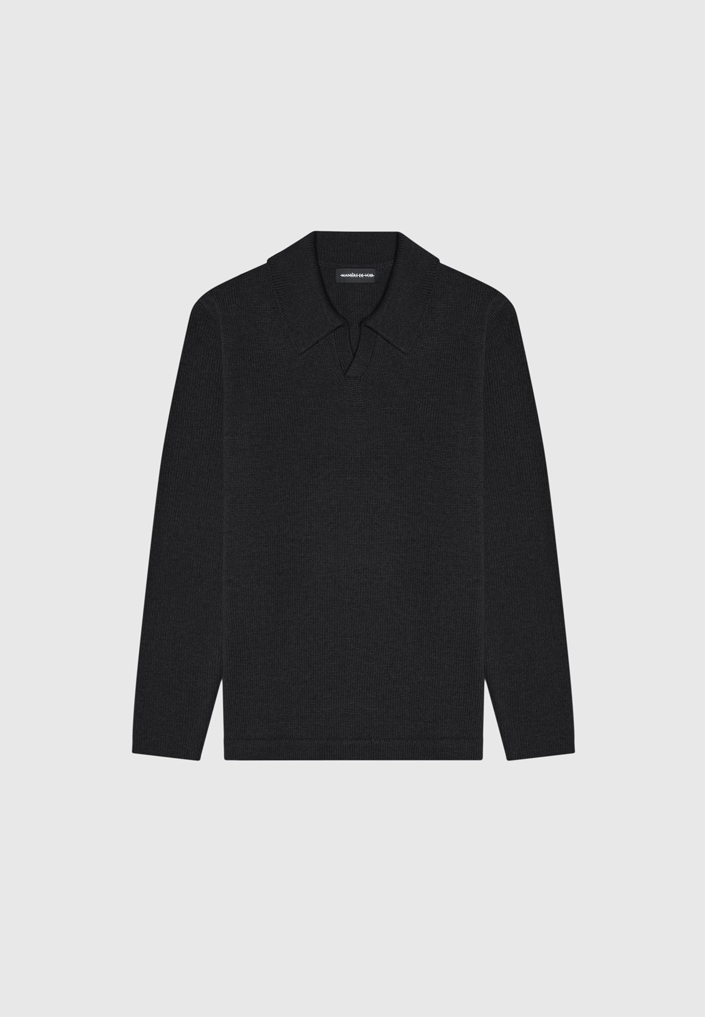 Wool Blend Knit Revere Long Sleeve Jumper - Black
