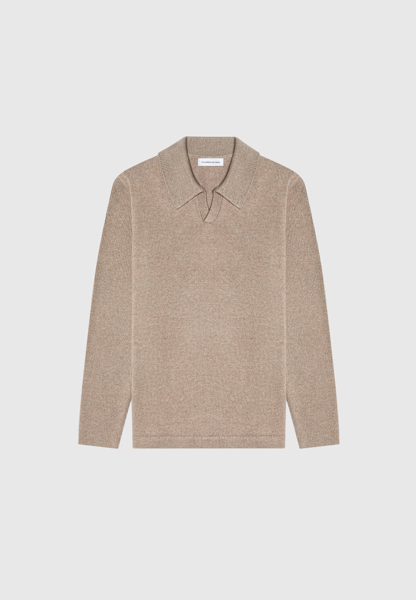 Wool Blend Knit Revere Long Sleeve Jumper - Taupe