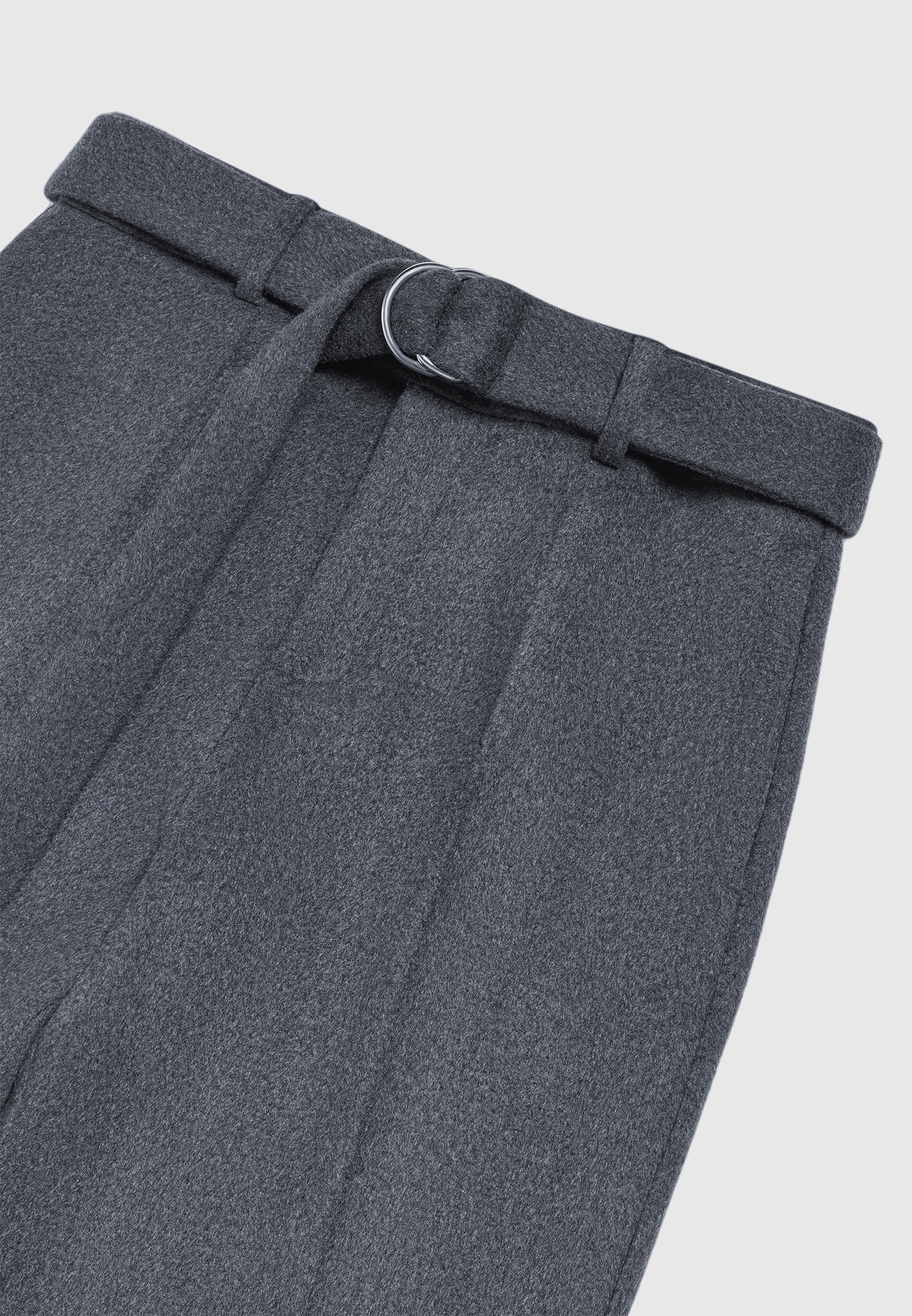 Wool Blend Marl Belted Trousers - Charcoal Grey