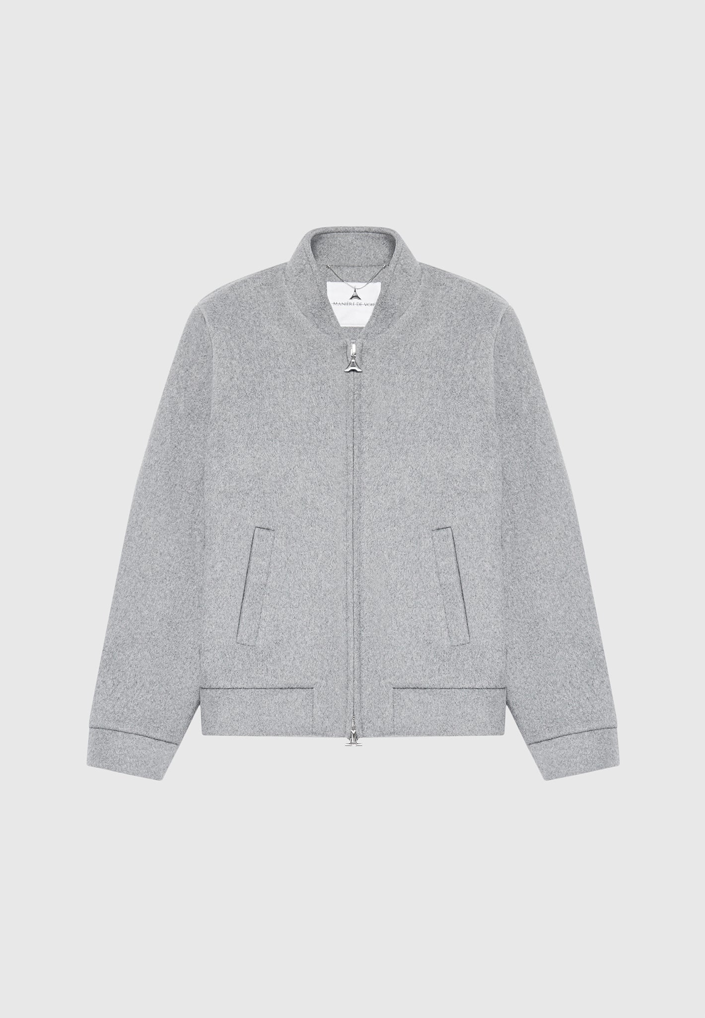 Wool Blend Marl Bomber Jacket - Light Grey