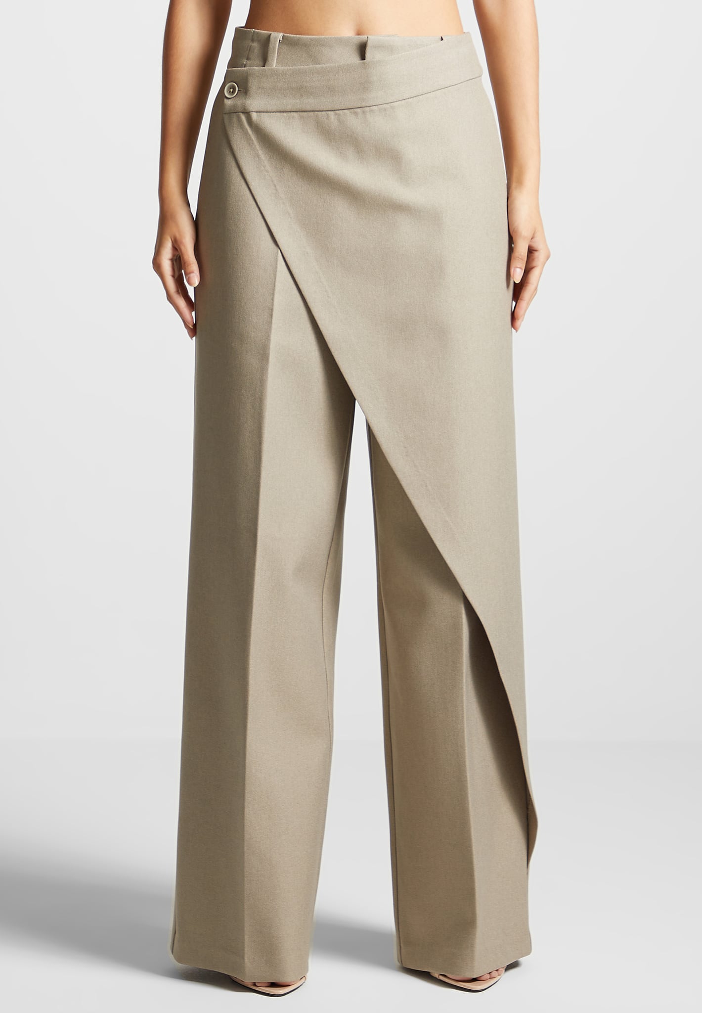 Wrap Tailored Trousers - Beige