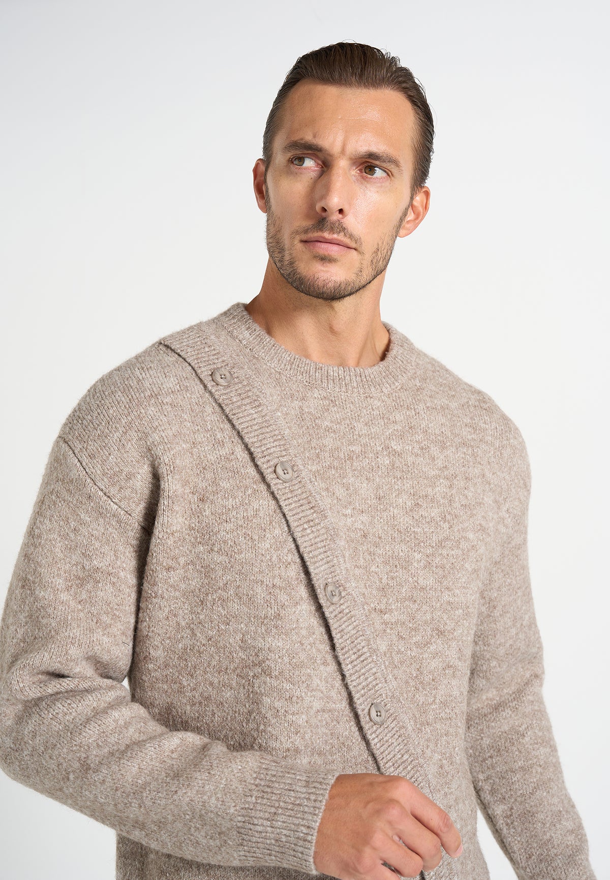 Theo - Asymmetric Brushed Wool-Blend Knit Jumper - Taupe