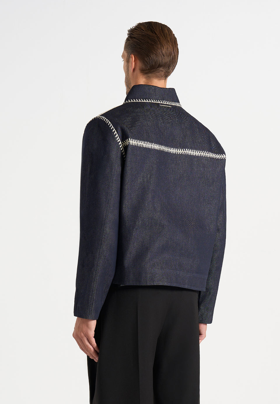 Alex - Whipstitch Boxy Denim Jacket - Indigo